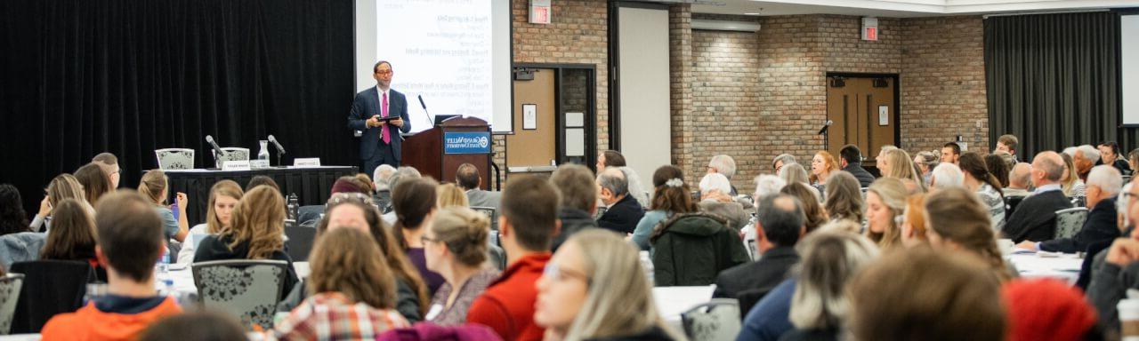 Audience and presenter from fall 2019 DeVos Colloquy